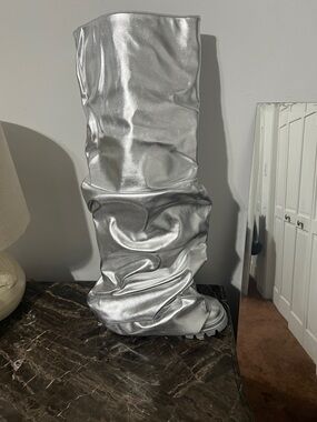 Silver Slouch over the knee Boot with Chunky Sole